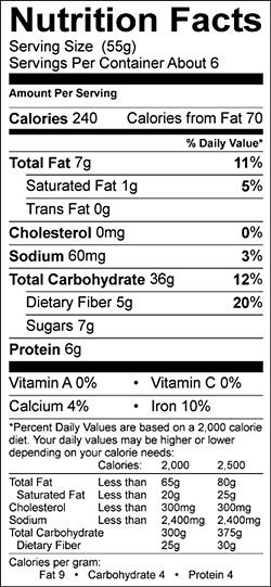 nutrition fact for vermont summer granola